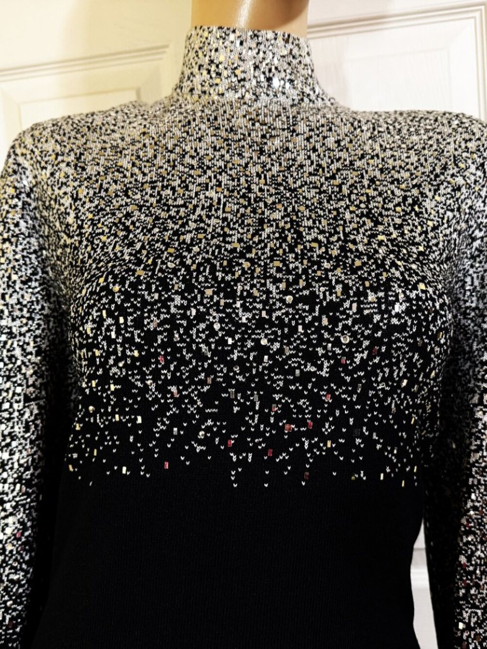 Excellent St John Ombre Silver to fading Black Evening Dress sz 12 WOW - Picture 5 of 11